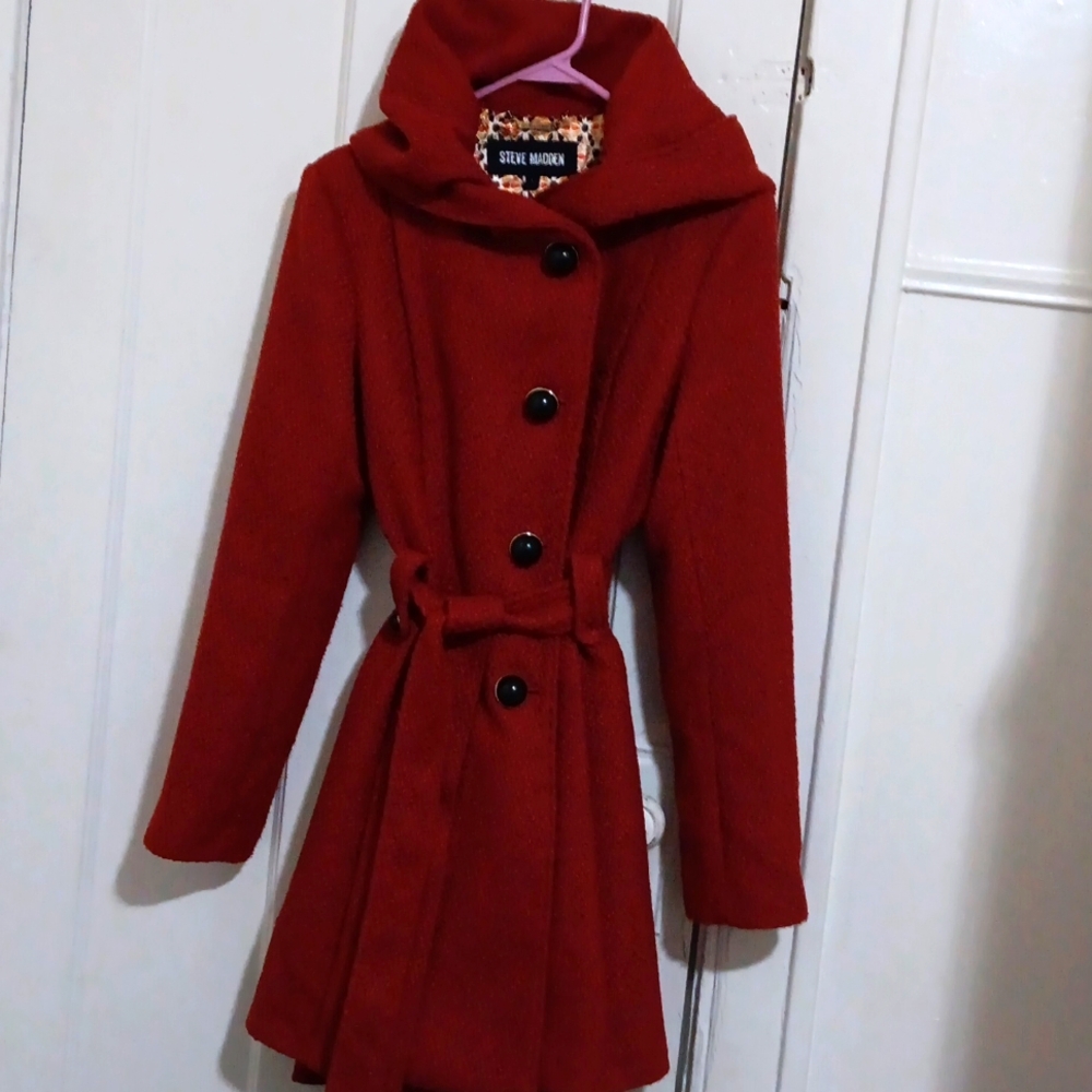 Steve Madden coat burnt orange women's hooded LG fit med signature and embossed